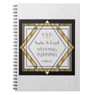 Great Gatsby Gold White Art Deco Wedding Planner Notebook