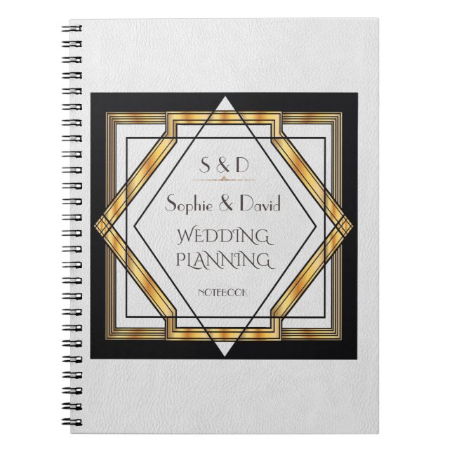 Great Gatsby Gold White Art Deco Wedding Planner Notebook (Front)