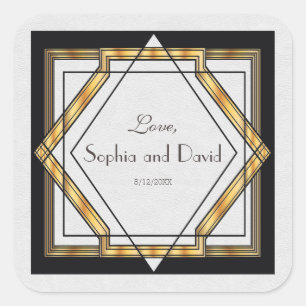 Great Gatsby Gold White Art Deco Wedding Square Sticker