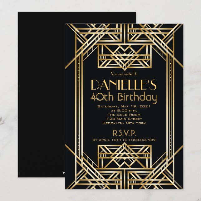 Great Gatsby Inspired Art Deco Birthday Invitation (Front/Back)