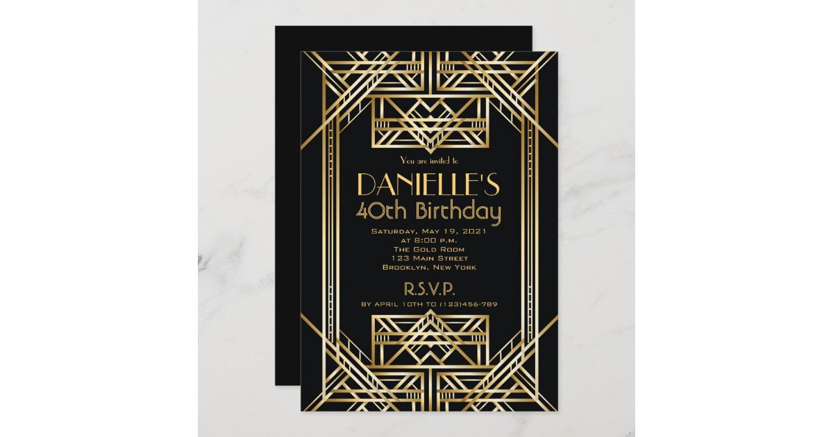 Great Gatsby Inspired Art Deco Birthday Invitation | Zazzle