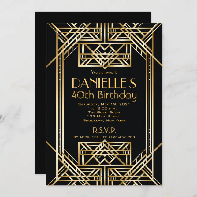 Great Gatsby Inspired Art Deco Birthday Invitation | Zazzle