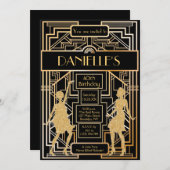 Great Gatsby Inspired Art Deco Birthday Invitation (Front/Back)