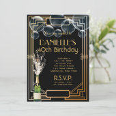 Great Gatsby Inspired Art Deco Birthday Invitation (Standing Front)