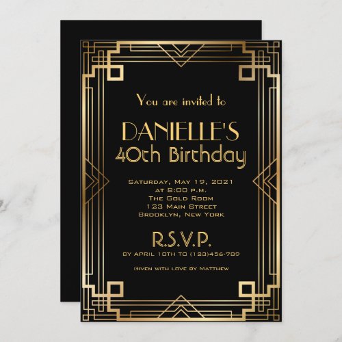 Great Gatsby Inspired Art Deco Birthday Invitation