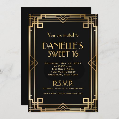 Great Gatsby Inspired Art Deco Sweet 16 Invitation