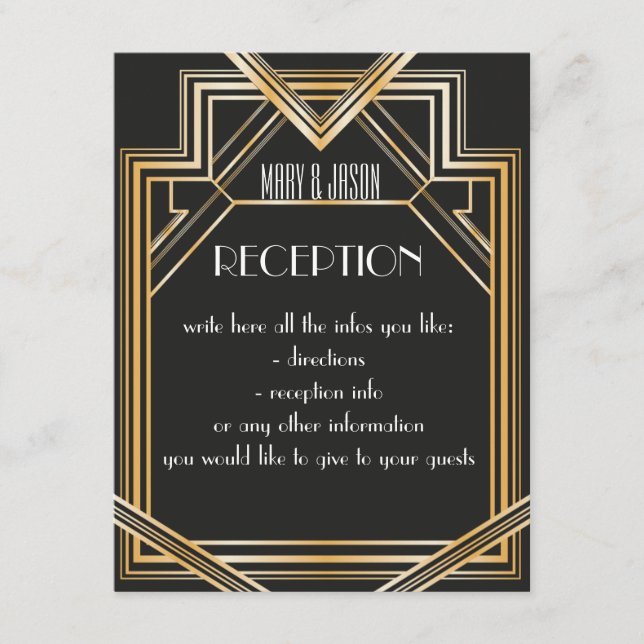Great Gatsby inspired Reception or directions card (Front)