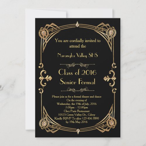 Great Gatsby Prom invitation, art deco style Card