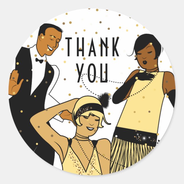 Great Gatsby Roaring 20s Thank You Classic Round Sticker (Front)