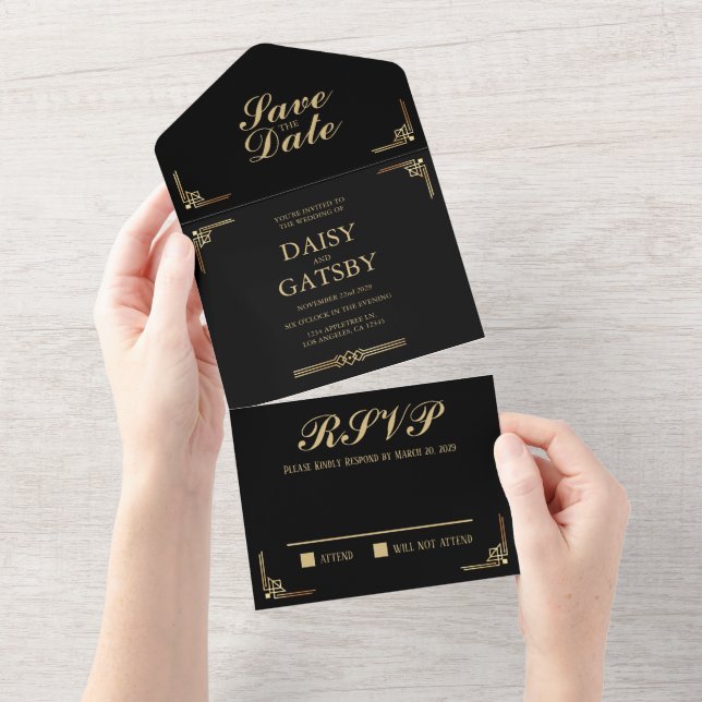 Great Gatsby Save the Date RSVP All In One Invitation (Tearaway)