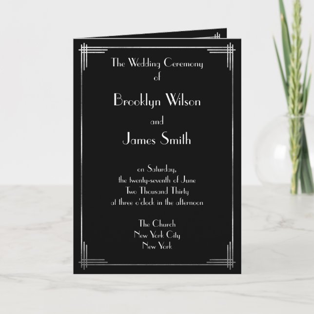 Great Gatsby Silver Foil Art Deco Wedding Programs (Front)
