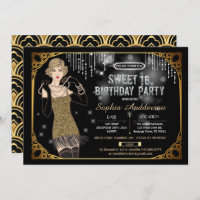 Great Gatsby sweet 16 birthday party invitation