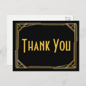 Great Gatsby Thank You Black Gold Art Deco Wedding Postcard (Front/Back)