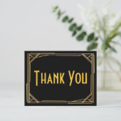 Great Gatsby Thank You Black Gold Art Deco Wedding Postcard (Standing Front)