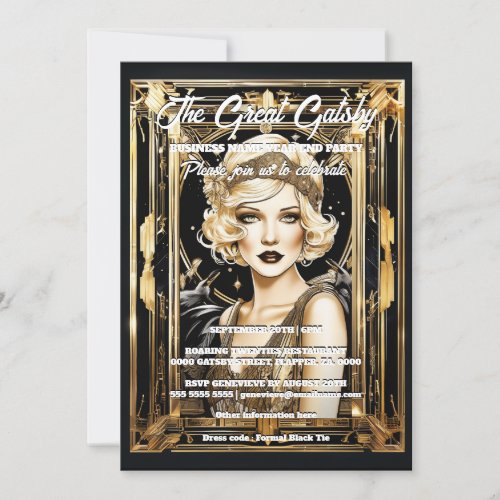 Great gatsby theme flapper girl blonde 1920s invitation