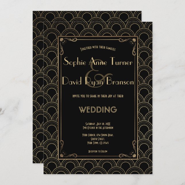 Great Gatsby Vintage 1920s Art Deco Wedding Invite (Front/Back)