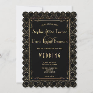 Great Gatsby Vintage 1920s Gold Art Deco Wedding Invitation
