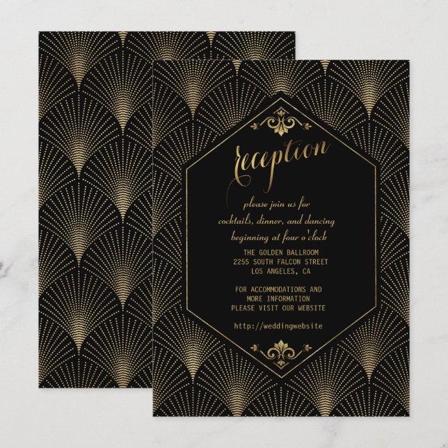 Great Gatsby Vintage Art Deco Wedding Reception Invitation (Front/Back)