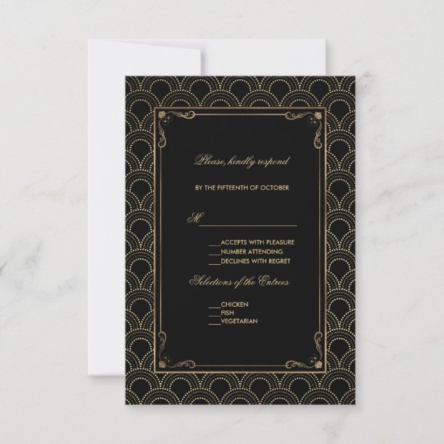 Great Gatsby Vintage Art Deco Wedding RSVP (Front)
