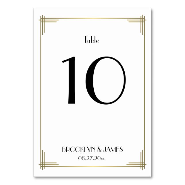 Great Gatsby White Art Deco Wedding Table Numbers (Front)