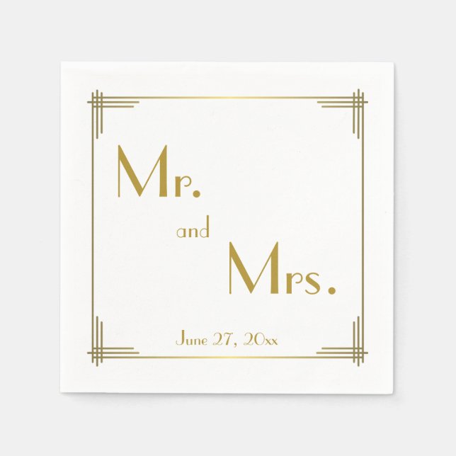 Great Gold Art Deco Wedding Napkins (Front)