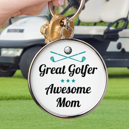 Great Golfer Awesome Mom Blue Green Custom Keychain