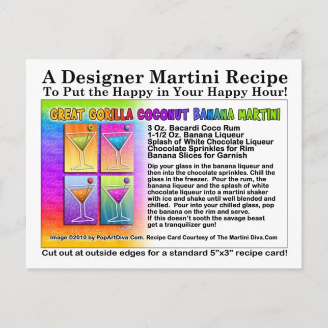 Great Gorilla Coconut Banana Martini Recipe Postca Postcard (Front)