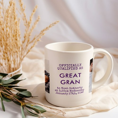 Great Gran 2 Custom Baby Photos and Birth Stats Coffee Mug