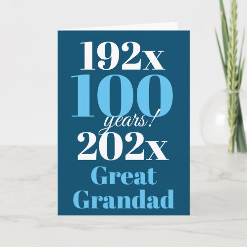 Great Grandad 100th Birthday Blue Card