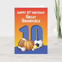 Great Grandchild, Boy 10th Birthday Sports Balls