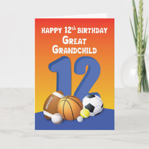 Great Grandchild, Boy 12th Birthday Sports Balls Card