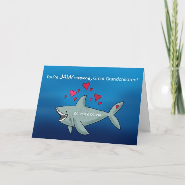 Great Grandchildren Valentines Day Shark Card (Front)