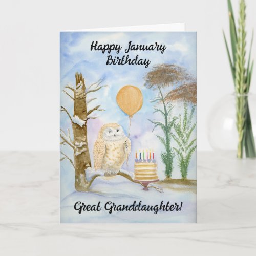 Great Granddaughte Happy January Birthday Owl Cake