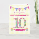 Great Granddaughter 10th Birthday Primroses Card<br><div class="desc">A pretty 10th Birthday card for your great-granddaughter, with polka dot bunting, primrose flowers and numbers filled with a primrose pattern, all on a pale yellow check gingham background. The front cover message is, 'To a very special GREAT GRANDDAUGHTER 10 TODAY!' The inside message is just a suggestion and you...</div>