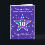 Great Granddaughter 10th Birthday Shining Star Card<br><div class="desc">Celebrate your great-granddaughter’s step into double digits with a vibrant birthday design that captures the excitement of turning 10! A bold watercolor star glows in brilliant colors, set against a dreamy periwinkle sky and accented with textured mini stars. This cheerful and modern layout is perfect for letting her know how...</div>