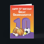 Great Granddaughter 10th Birthday Sports Balls Card<br><div class="desc">A purple colored number ten stands out in the middle of this card surrounded by assorted sports balls. This card was designed to send fun 10th birthday wishes for your dearest great granddaughter.</div>