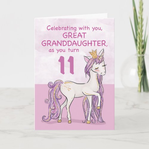 Great Granddaughter 11th Birthday Pink Unicorn