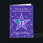 Great Granddaughter 11th Birthday Shining Star Card<br><div class="desc">Let your great-granddaughter know how treasured she is as she turns 11. This colorful birthday design features a large watercolor star at the center, filled with soft, blended hues and surrounded by textured star accents. Set on a light periwinkle background, it’s a beautiful way to celebrate her growing personality, imagination,...</div>