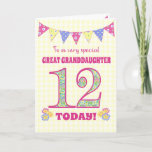 Great Granddaughter 12th Birthday Primroses Card<br><div class="desc">A pretty 12th Birthday card for your great-granddaughter, with polka dot bunting, primrose flowers and numbers filled with a primrose pattern, all on a pale yellow check gingham background. The front cover message is, 'To a very special GREAT GRANDDAUGHTER 12 TODAY!' The inside message is just a suggestion and you...</div>