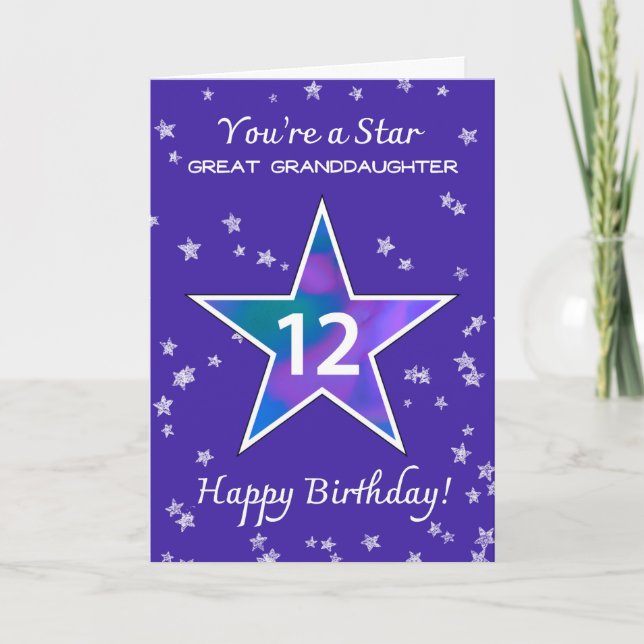Great Granddaughter 12th Birthday Shining Star Card (Front)