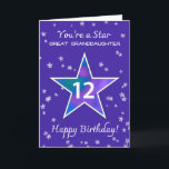 Great Granddaughter 12th Birthday Shining Star Card<br><div class="desc">Mark your great-granddaughter’s 12th birthday with a card that reflects her color, creativity, and heart. A standout star shines in watercolor tones of pink, green, purple, and blue—surrounded by softly textured stars on a peaceful periwinkle background. It's a lovely and encouraging way to honor the young lady she’s becoming and...</div>
