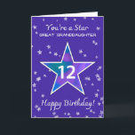 Great Granddaughter 12th Birthday Shining Star Card<br><div class="desc">Mark your great-granddaughter’s 12th birthday with a card that reflects her color, creativity, and heart. A standout star shines in watercolor tones of pink, green, purple, and blue—surrounded by softly textured stars on a peaceful periwinkle background. It's a lovely and encouraging way to honor the young lady she’s becoming and...</div>