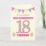 Great Granddaughter 18th Birthday Primrose Card<br><div class="desc">A pretty 18th Birthday card for your great granddaughter, with polka dot bunting, primrose flowers and numbers filled with a primrose pattern, all on a pale yellow check gingham background. The front cover message is, 'To a very special GREAT GRANDDAUGHTER 18 TODAY!' The inside message is just a suggestion and...</div>