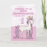 Great Granddaughter 1st Birthday Pink Horse Card<br><div class="desc">A sweet pink pony just like your great granddaughter is prancing with the number one! Gold looking details are woven in her mane and tail. Perfect card to wish your great granddaughter her 1st birthday!
(Digitally rendered golden looking color)</div>