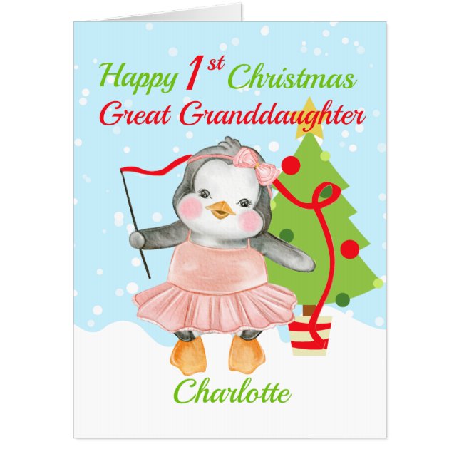 Great Granddaughter 1st Christmas Penguin Jumbo Card (Front)