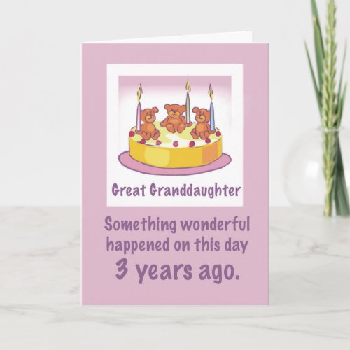 Great Granddaughter 3rd Birthday with Teddy Bears  Card