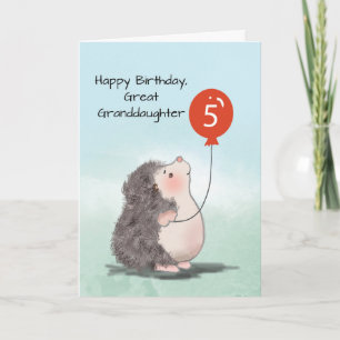 Great Granddaughter 5th Birthday Cute Hedgehog Card