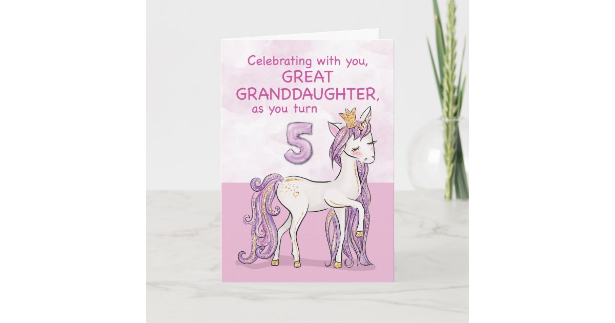Great Granddaughter 5th Birthday Pink Horse Card | Zazzle.com