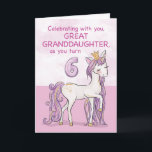 Great Granddaughter 6th Birthday Pink Horse Card<br><div class="desc">A sweet pink pony just like your great granddaughter is prancing with the number six! Gold looking details are woven in her mane and tail. Perfect card to wish your great granddaughter her 6th birthday!
(Digitally rendered golden looking color)</div>