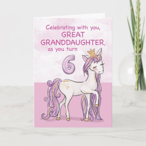 Great Granddaughter 6th Birthday Pink Horse Card